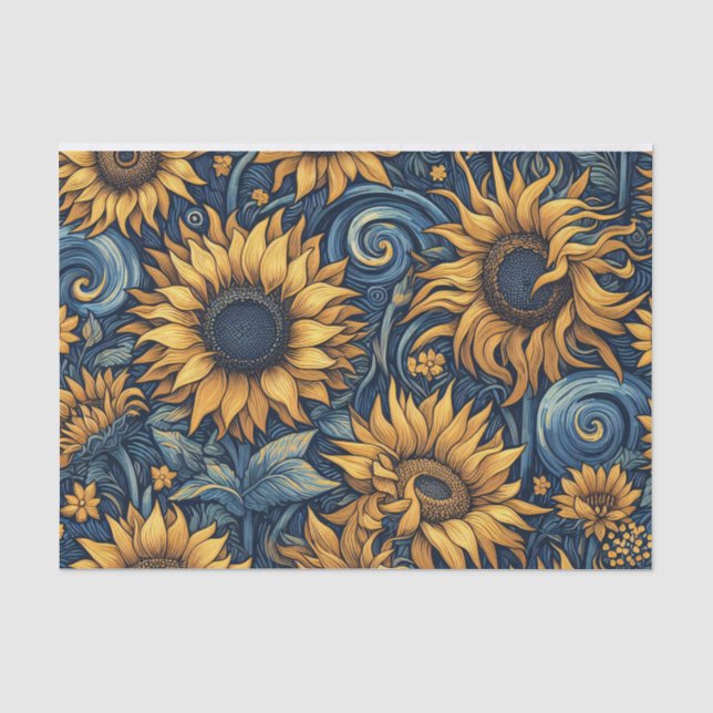 Papel De Seda Desnudos de girasoles amarillos y azules (Anverso)