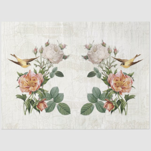 Papel De Seda Desnudos de las flores de las aves botánicas de la (Anverso)