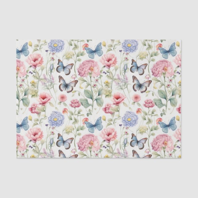 Papel De Seda Desnudos de mariposas y flores de madera rosa (Anverso)
