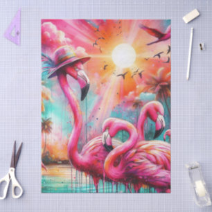 Papel De Seda Desnudos de palmeras rosadas trópicas