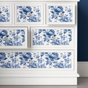 Papel De Seda Desnudos florales azules de tela francesa de jouy