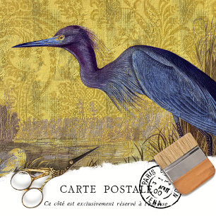 Papel De Seda Desnudos florales Rusos Vintage Blue Heron Gold