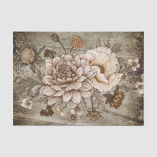 Papel De Seda Desnudos florales Rústicos de Sepia Chrynsanthimum
