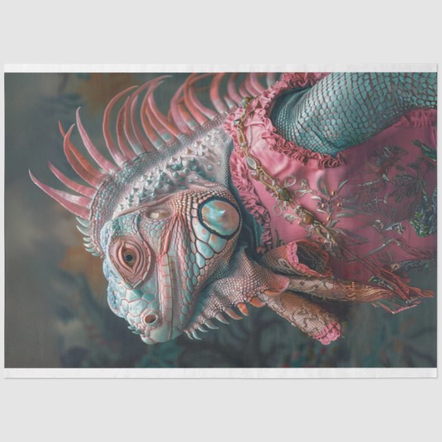 Papel De Seda Desnudos Verde azulados rosados de Iguana (Anverso)