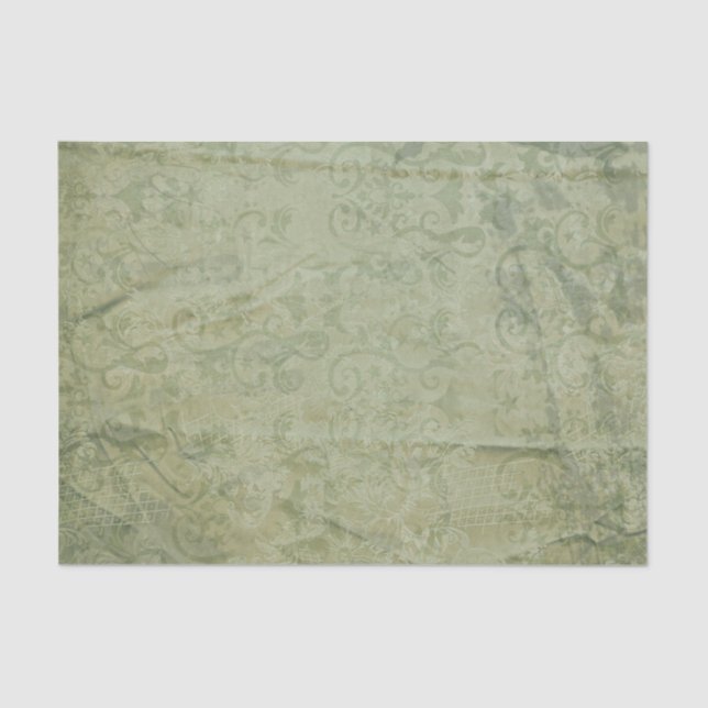 Papel De Seda Desplazamientos elegantes en un fondo verde oliva (Anverso)