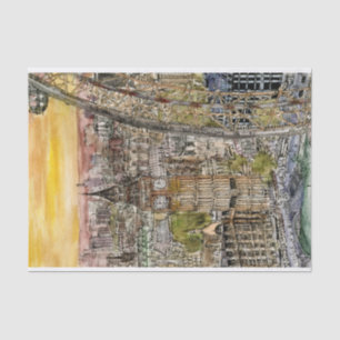 Papel De Seda Destinos   acuarela Big Ben y London Eye