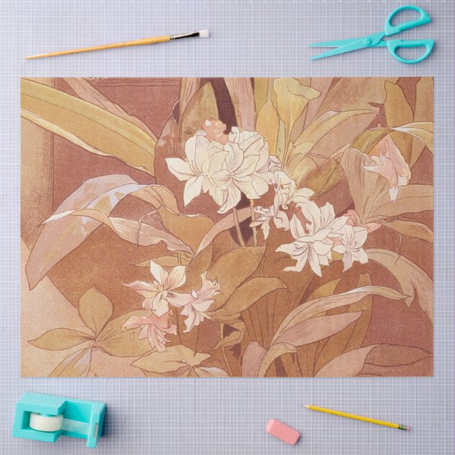 Papel De Seda Detalle floral de Alphonse Mucha Art Nouveau (Artesanía)
