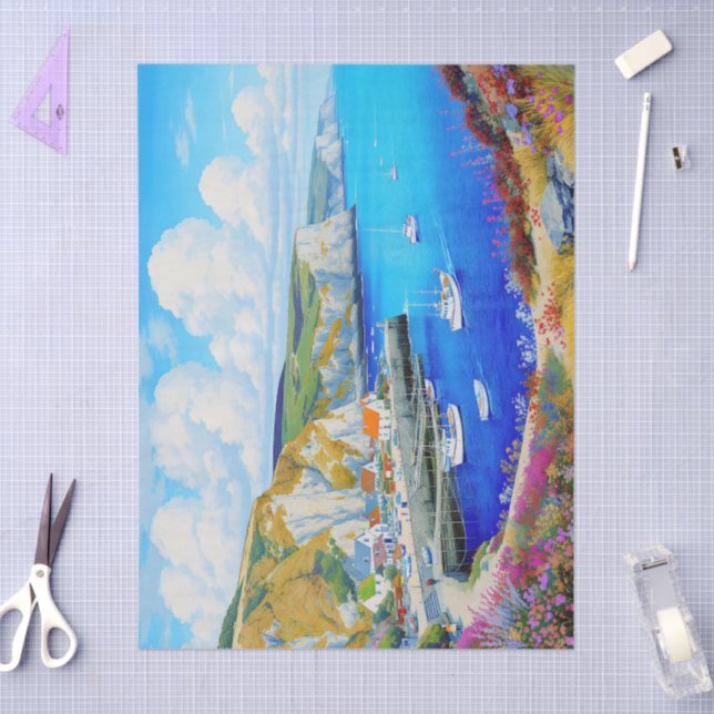 Papel De Seda "Devon Harbour Dreamscape" - Un paisaje marino ing (Artesanía)