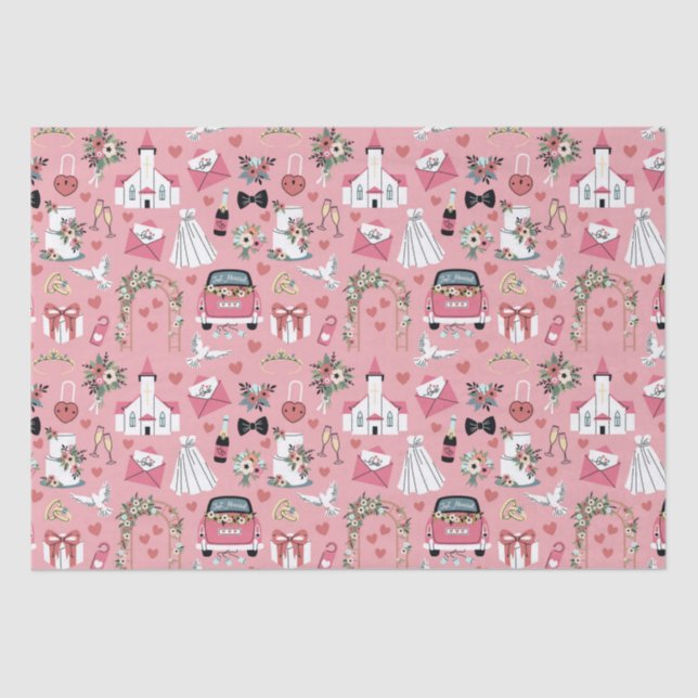 Papel De Seda Día de Boda en Rosa (Anverso)