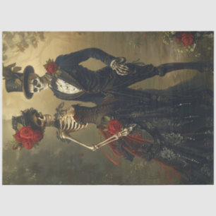 Papel De Seda Día de la boda del esqueleto gótico victoriano en 