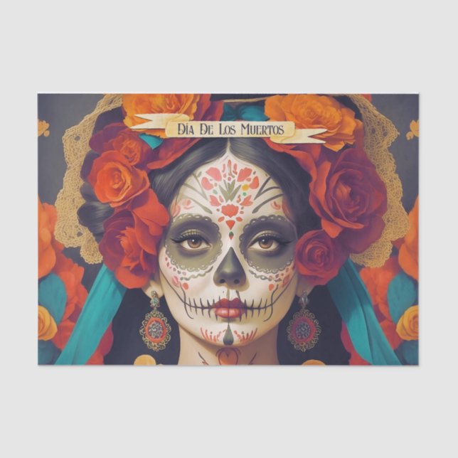 Papel De Seda Día De La Catrina De Los Muertos 1 Desnudo Con Tex (Anverso)