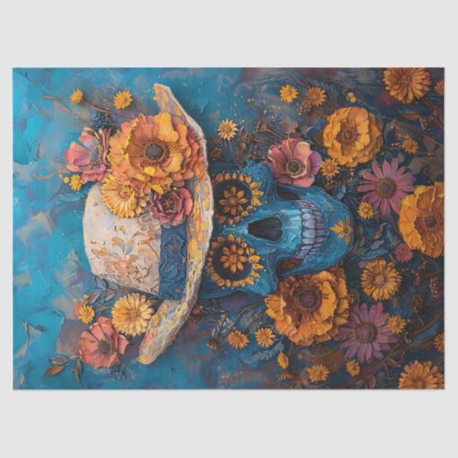 Papel De Seda Día de los Marigoles del Calavera Pintada (Anverso)