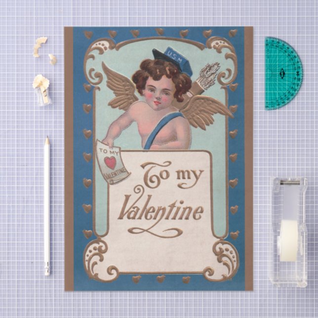 Papel De Seda Día de San Valentín antiguo, querubín con cartas d (Artesanía)