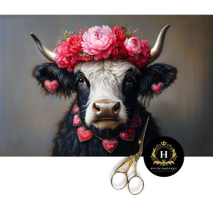 Papel De Seda Día de San Valentín Highland Cow Rustic Decoupage
