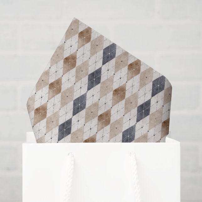 Papel De Seda Día del Padre Argyle Crema Azul (Bolsa de regalo)
