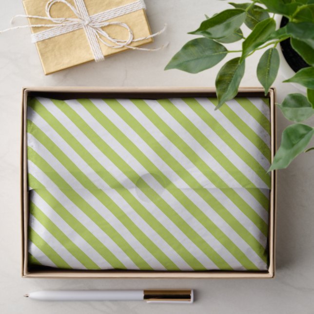Papel De Seda Diagonal lime green and white stripes pattern (Regalo )