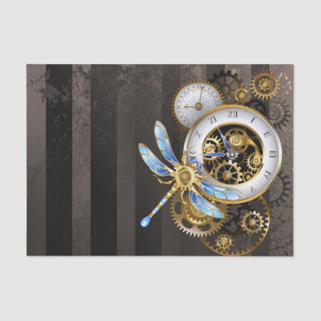 Papel De Seda Diales Steampunk con libélula (Anverso)