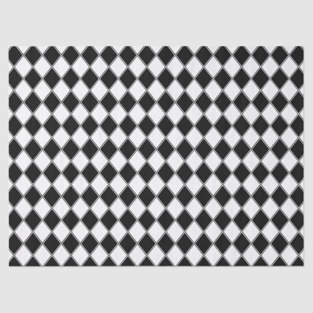 Papel De Seda Diamante negro y blanco con patrón Argyle (Anverso)