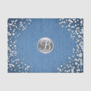 Papel De Seda Diamantes de Denim Brillan Brillo Monograma Inicia