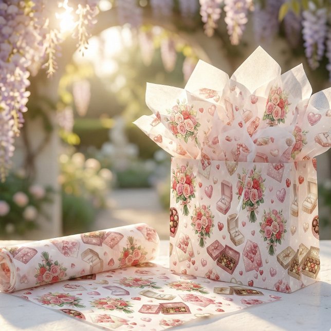 Papel De Seda Diamond Rings, Roses & Luxury Gift Boxes Pattern (Subido por el creador)