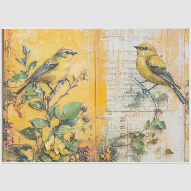 Papel De Seda Diario basura de pájaro amarillo soleado (Anverso)