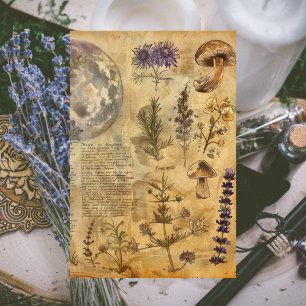 Papel De Seda Diario de Brujas con Luna y Flores Vintage