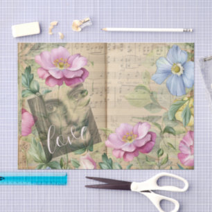Papel De Seda Diario de Recortes Decoupage de Hojas de Piano Flo