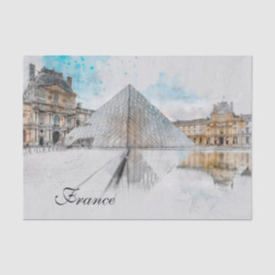 Papel De Seda Dibujo acuarela del Louvre París, Francia