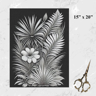 Papel De Seda Dibujo botánico de la línea blanca negra
