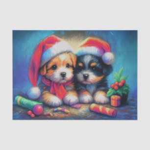 Papel De Seda Dibujo con tiza de dos cachorros lindos con gorros