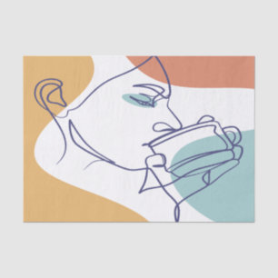 Papel De Seda dibujo de arte de línea póster de mujer bebiendo c