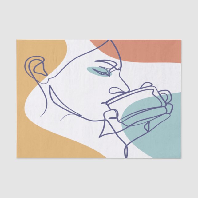 Papel De Seda dibujo de arte de línea póster de mujer bebiendo c (Anverso)