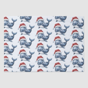 Papel De Seda Dibujo de ballenas de navidad de color de agua