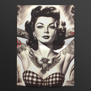 Papel De Seda Dibujo de clavijas de tatuaje blanco y negro vinta