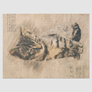 Papel De Seda Dibujo de gato retro de kitten curado