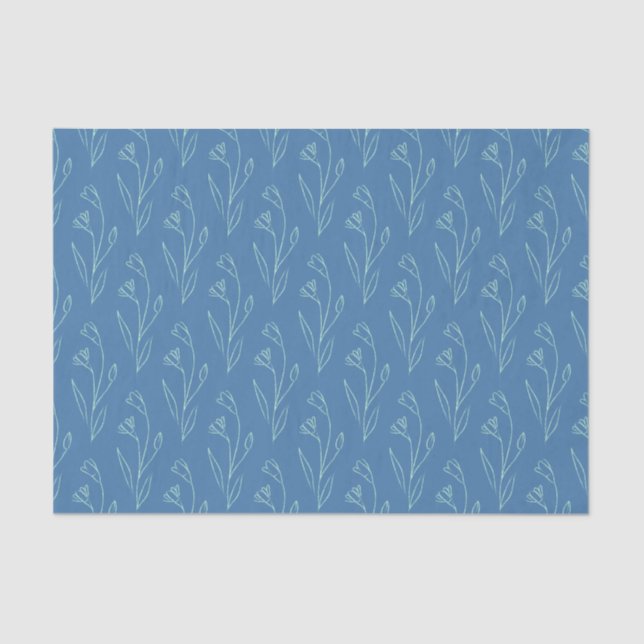 Papel De Seda Dibujo de la línea floral Ditsy Dainty Boho en azu (Anverso)