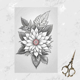 Papel De Seda Dibujo de línea de punción blanca negra para navid