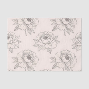 Papel De Seda Dibujo de línea floral de peonía suave