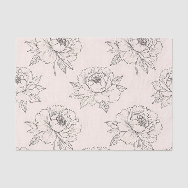 Papel De Seda Dibujo de línea floral de peonía suave (Anverso)