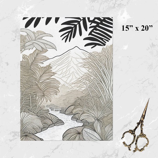 Papel De Seda Dibujo de líneas tropicales negras botánicas (Subido por el creador)