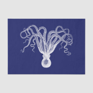Papel De Seda Dibujo de pulpo estilizado de vintage #8 bg azul b