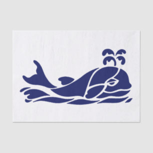 Papel De Seda Dibujo de silueta de ballena vintage con pico Azul
