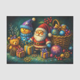 Papel De Seda Dibujo de tiza Escena navideña linda Juguetes Ador