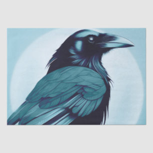 Papel De Seda Dibujo de un cuervo negro sobre azul claro