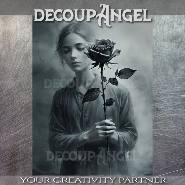 Papel De Seda Dibujo de una mujer con Rosa - Decoupage - (Subido por el creador)