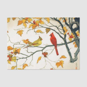 Papel De Seda Dibujo japonés del vintage, cardenales en una rama