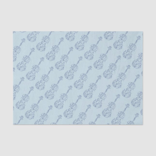 Papel De Seda Dibujo lineal del violín azul (Anverso)