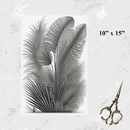 Papel De Seda Dibujo pequeño de la línea negra blanca botánica