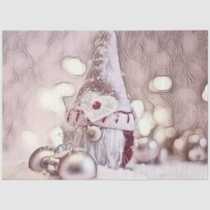 Papel De Seda Dibujo vintage de un nomo rosado sobre la nieve