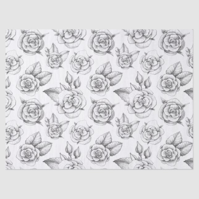 Papel De Seda Dibujos de lápiz de Rosas en blanco (Anverso)